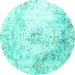 Round Machine Washable Abstract Turquoise Contemporary Area Rugs, wshcon782turq