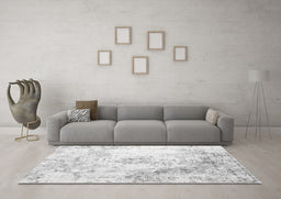 Machine Washable Abstract Gray Contemporary Rug in a Living Room,, wshcon782gry