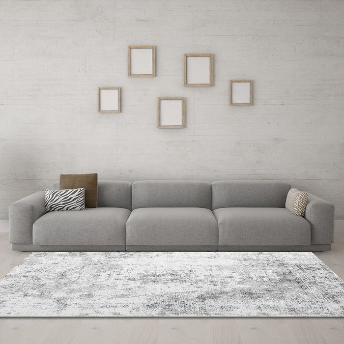 Machine Washable Abstract Gray Contemporary Rug in a Living Room,, wshcon782gry