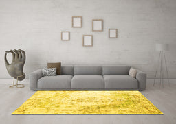 Machine Washable Abstract Yellow Contemporary Rug in a Living Room, wshcon782yw