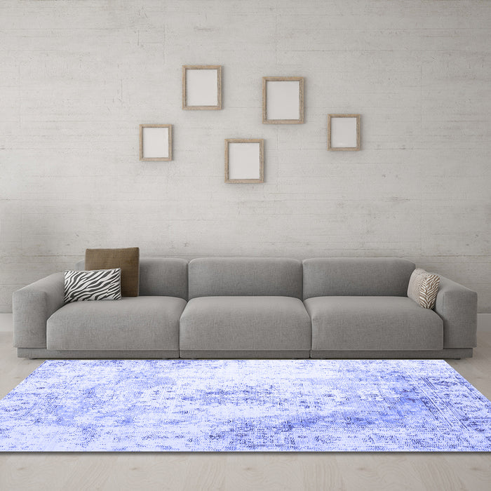 Machine Washable Abstract Blue Contemporary Rug in a Living Room, wshcon782blu