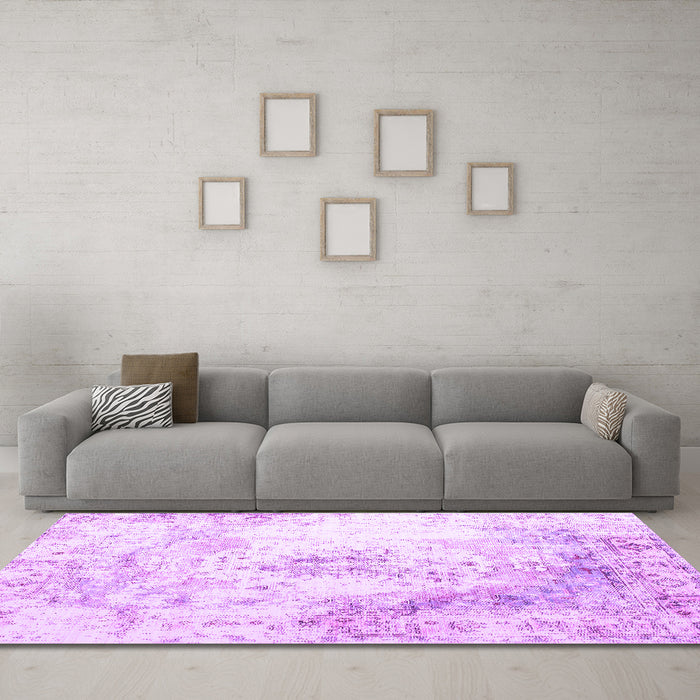 Machine Washable Abstract Purple Contemporary Area Rugs in a Living Room, wshcon782pur