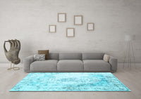 Machine Washable Abstract Light Blue Contemporary Rug, wshcon782lblu