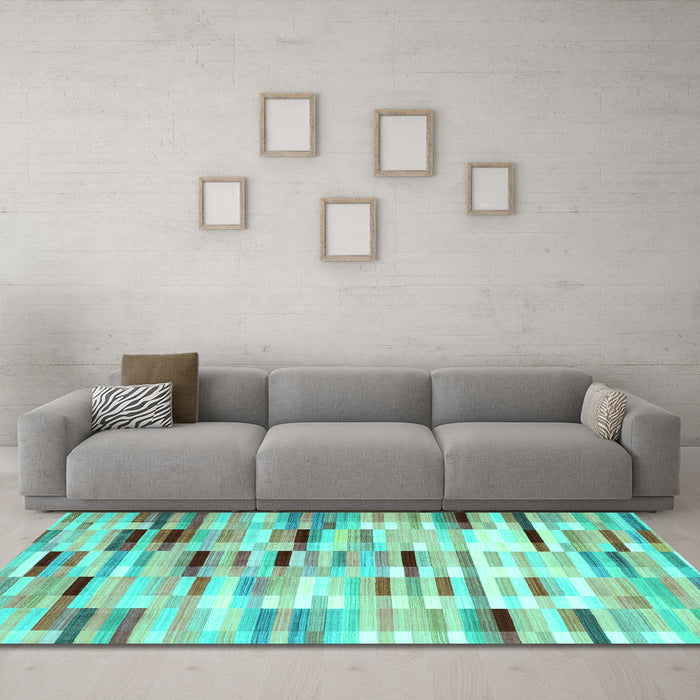 Machine Washable Abstract Turquoise Contemporary Area Rugs in a Living Room,, wshcon783turq