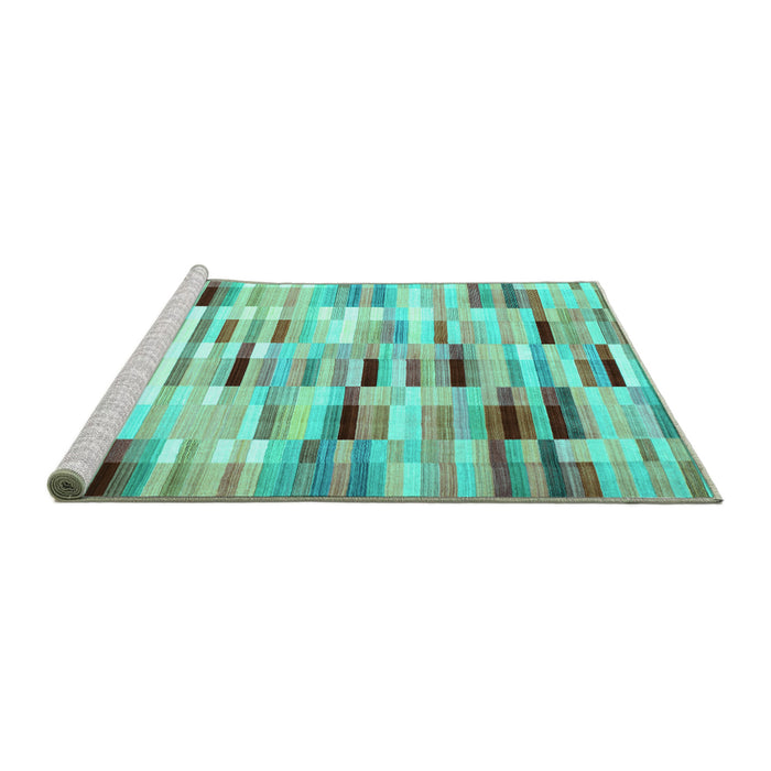 Sideview of Machine Washable Abstract Turquoise Contemporary Area Rugs, wshcon783turq