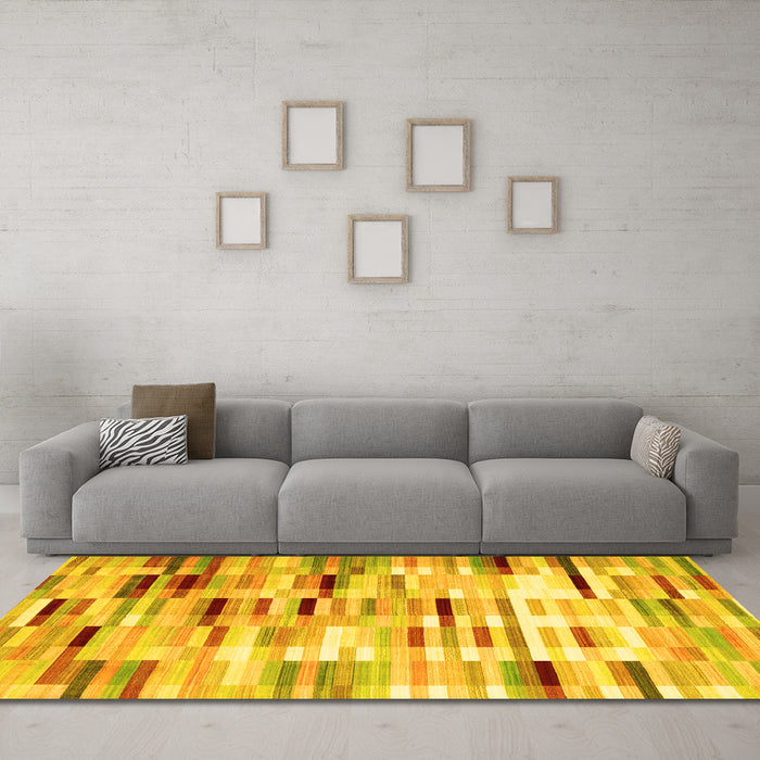 Machine Washable Abstract Yellow Contemporary Rug in a Living Room, wshcon783yw