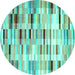 Round Machine Washable Abstract Turquoise Contemporary Area Rugs, wshcon783turq