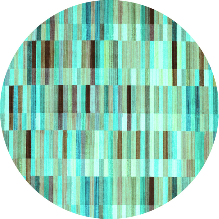 Round Abstract Turquoise Contemporary Rug, con783turq