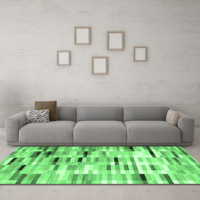 Machine Washable Abstract Emerald Green Contemporary Area Rugs in a Living Room,, wshcon783emgrn