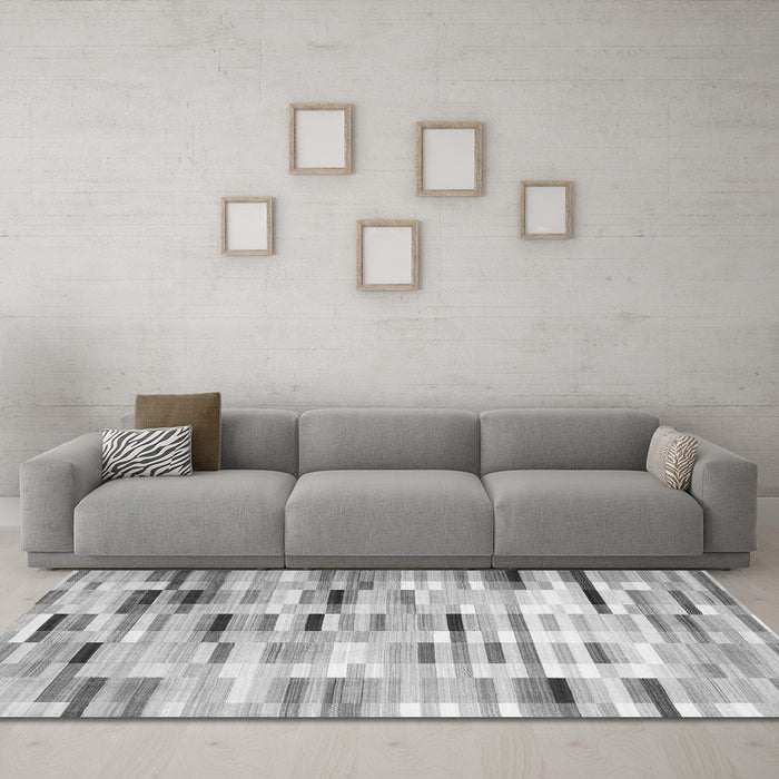 Machine Washable Abstract Gray Contemporary Rug in a Living Room,, wshcon783gry