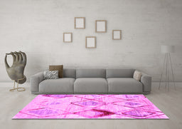 Machine Washable Abstract Pink Contemporary Rug in a Living Room, wshcon784pnk
