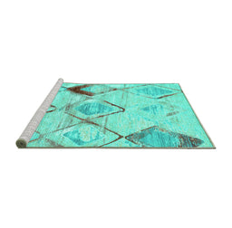 Sideview of Machine Washable Abstract Turquoise Contemporary Area Rugs, wshcon784turq