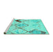 Sideview of Machine Washable Abstract Turquoise Contemporary Area Rugs, wshcon784turq