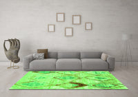 Machine Washable Abstract Green Contemporary Rug, wshcon784grn