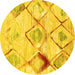 Round Abstract Yellow Contemporary Rug, con784yw