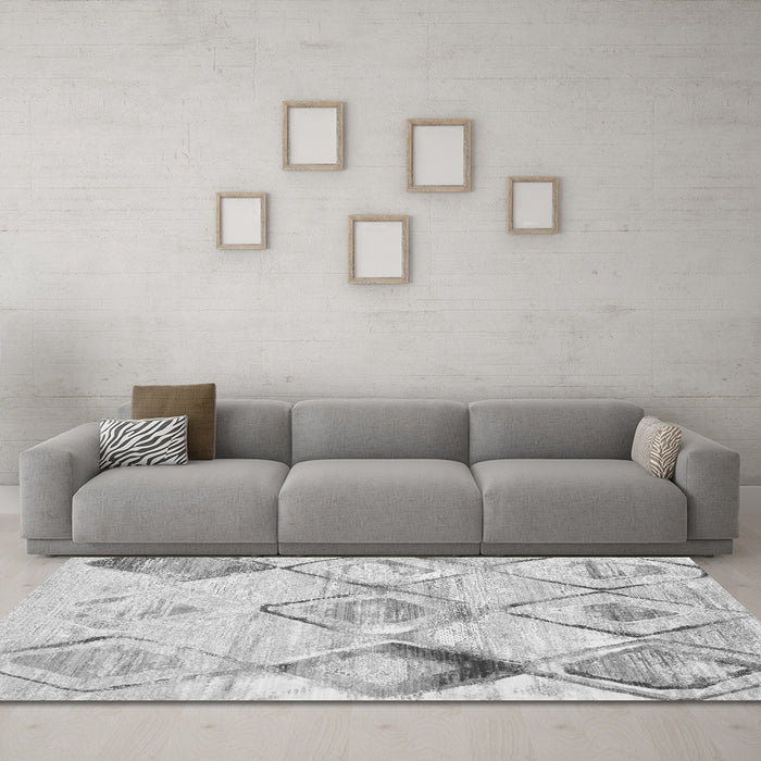 Machine Washable Abstract Gray Contemporary Rug in a Living Room,, wshcon784gry