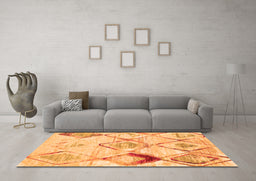 Machine Washable Abstract Orange Contemporary Area Rugs in a Living Room, wshcon784org