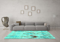 Machine Washable Abstract Turquoise Contemporary Rug, wshcon784turq