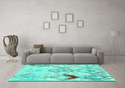 Machine Washable Abstract Turquoise Contemporary Area Rugs in a Living Room,, wshcon784turq