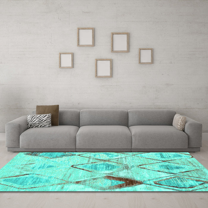 Machine Washable Abstract Turquoise Contemporary Area Rugs in a Living Room,, wshcon784turq