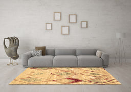 Machine Washable Abstract Brown Contemporary Rug in a Living Room,, wshcon784brn
