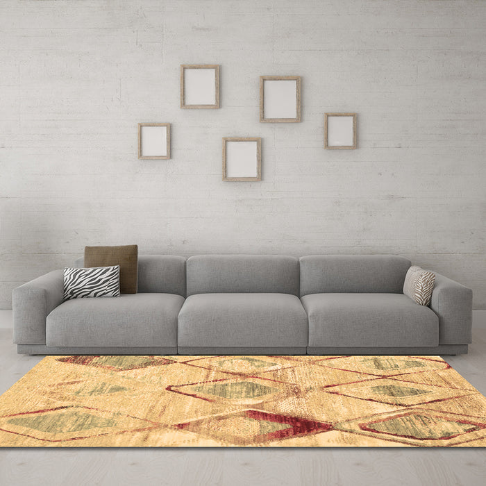 Machine Washable Abstract Brown Contemporary Rug in a Living Room,, wshcon784brn