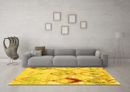 Machine Washable Abstract Yellow Contemporary Rug in a Living Room, wshcon784yw