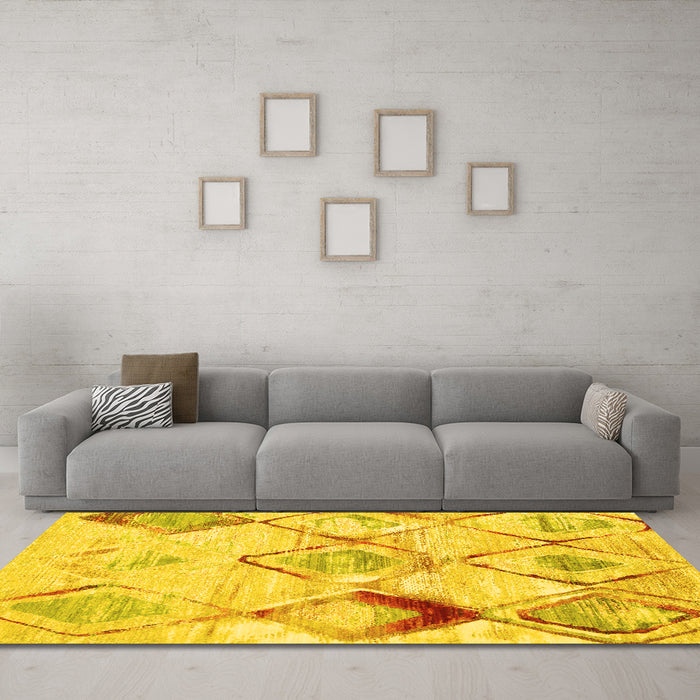 Machine Washable Abstract Yellow Contemporary Rug in a Living Room, wshcon784yw