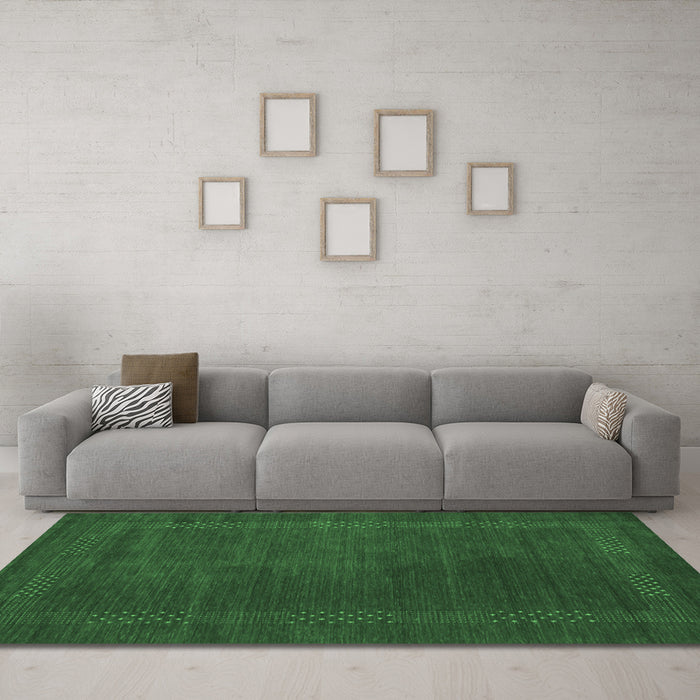 Machine Washable Abstract Emerald Green Contemporary Area Rugs in a Living Room,, wshcon785emgrn