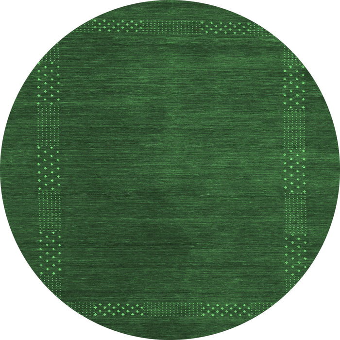 Round Machine Washable Abstract Emerald Green Contemporary Area Rugs, wshcon785emgrn