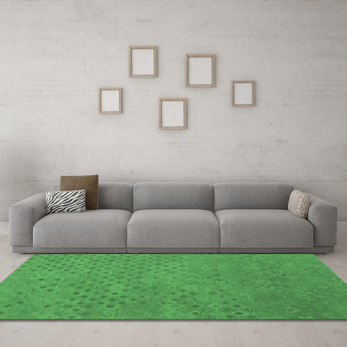 Machine Washable Abstract Emerald Green Contemporary Area Rugs in a Living Room,, wshcon786emgrn