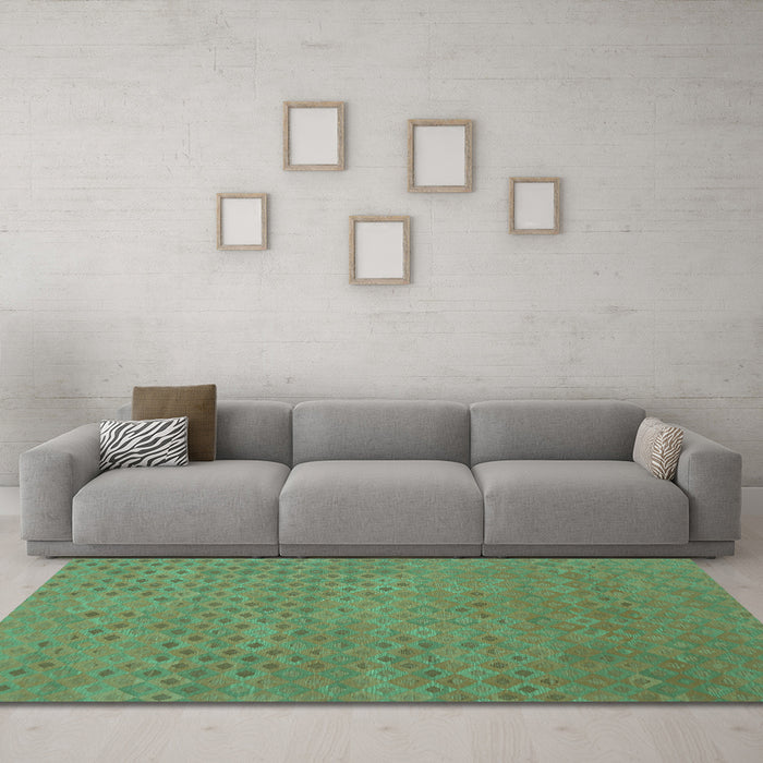 Machine Washable Abstract Turquoise Contemporary Area Rugs in a Living Room,, wshcon786turq