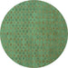 Round Abstract Turquoise Contemporary Rug, con786turq