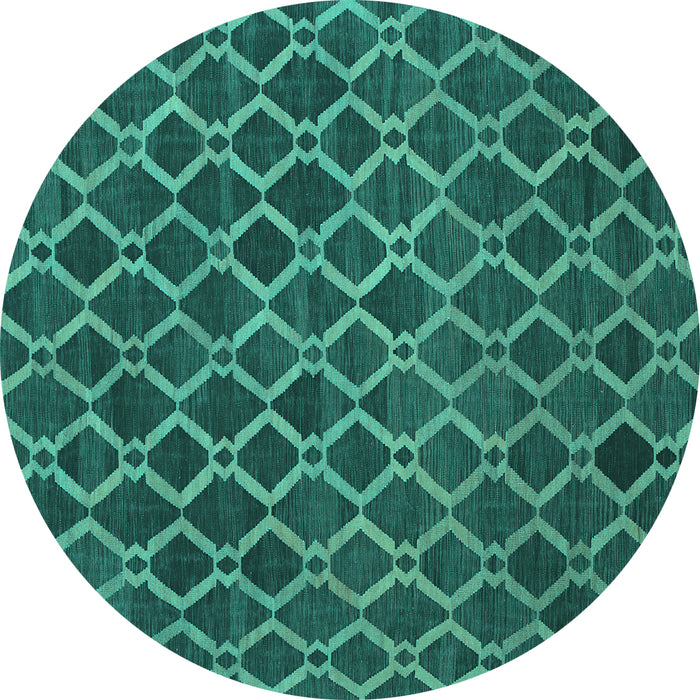 Round Machine Washable Abstract Turquoise Contemporary Area Rugs, wshcon787turq