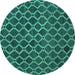 Round Machine Washable Abstract Turquoise Contemporary Area Rugs, wshcon787turq