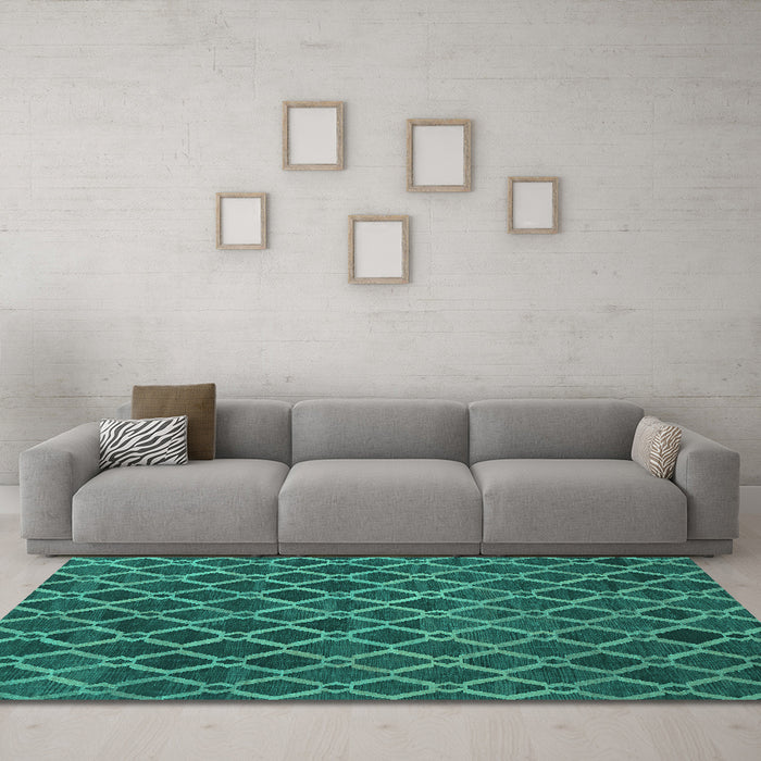 Machine Washable Abstract Turquoise Contemporary Area Rugs in a Living Room,, wshcon787turq