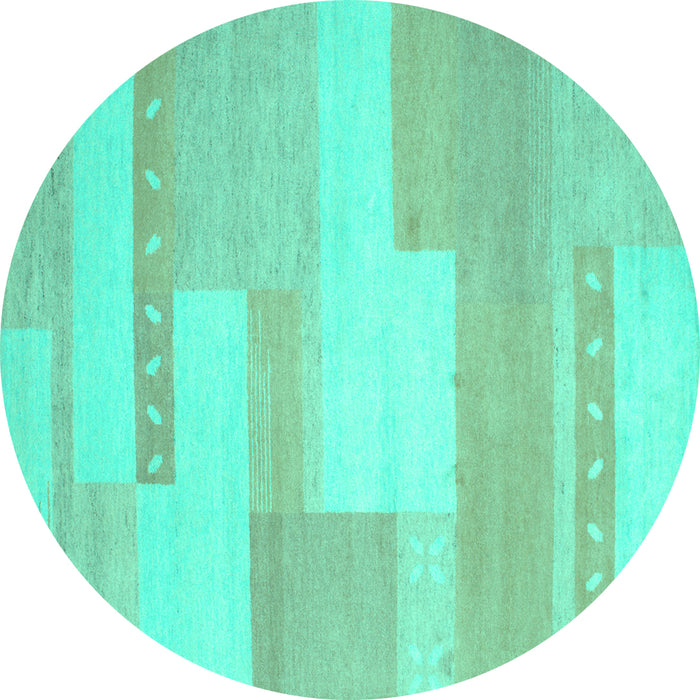 Round Machine Washable Abstract Turquoise Contemporary Area Rugs, wshcon788turq
