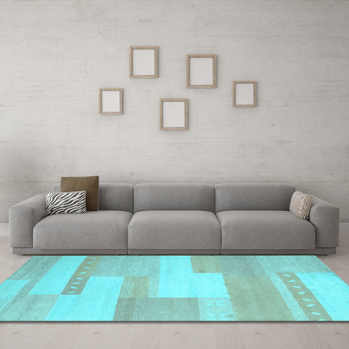 Machine Washable Abstract Light Blue Contemporary Rug in a Living Room, wshcon788lblu