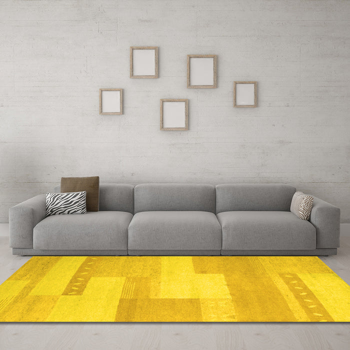 Machine Washable Abstract Yellow Contemporary Rug in a Living Room, wshcon788yw