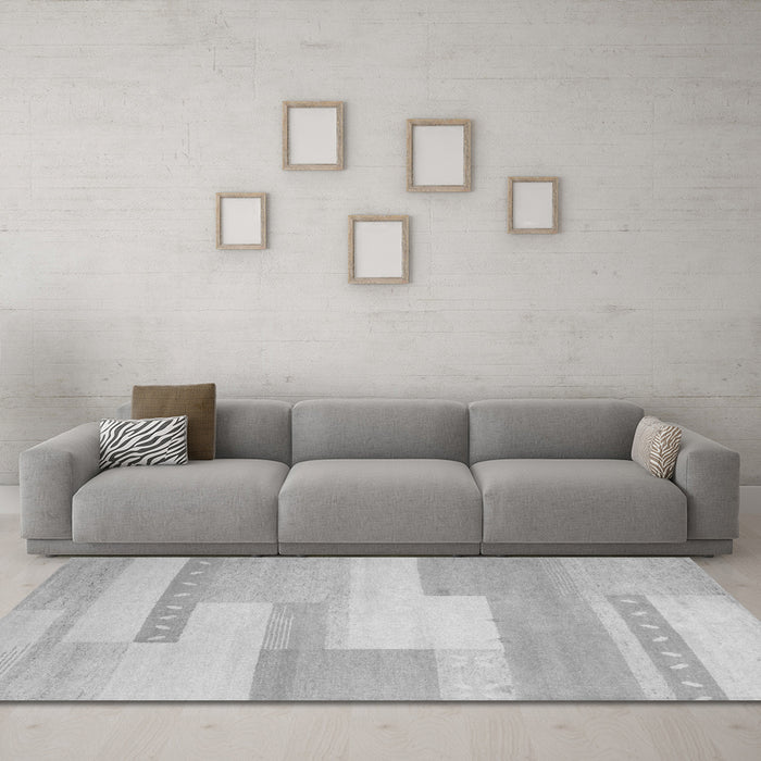 Machine Washable Abstract Gray Contemporary Rug in a Living Room,, wshcon788gry