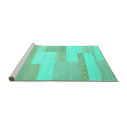 Sideview of Machine Washable Abstract Turquoise Contemporary Area Rugs, wshcon788turq