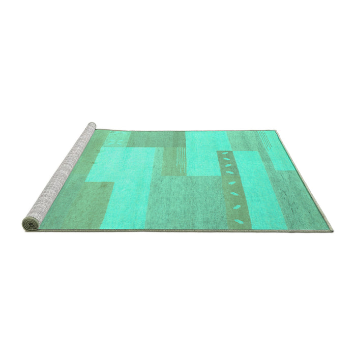 Sideview of Machine Washable Abstract Turquoise Contemporary Area Rugs, wshcon788turq