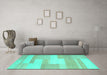 Machine Washable Abstract Turquoise Contemporary Area Rugs in a Living Room,, wshcon788turq
