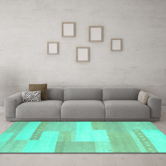 Machine Washable Abstract Turquoise Contemporary Area Rugs in a Living Room,, wshcon788turq