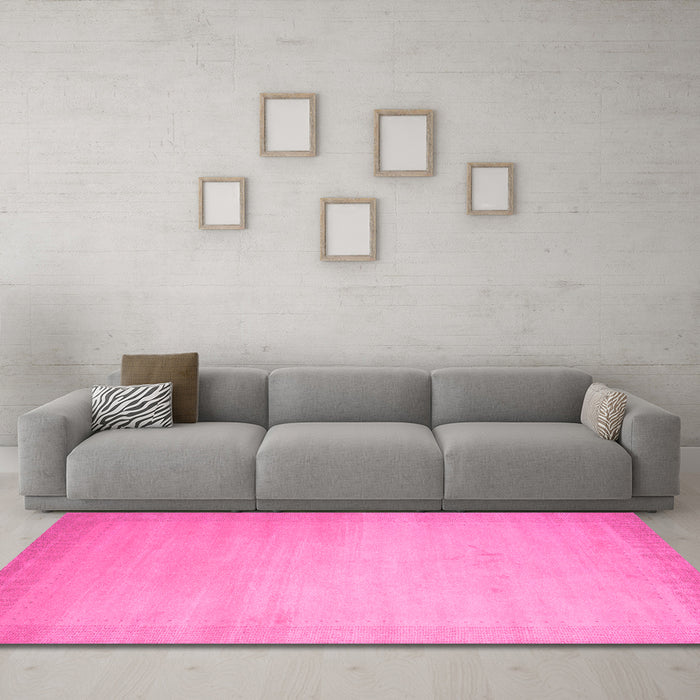 Machine Washable Abstract Pink Contemporary Rug in a Living Room, wshcon789pnk