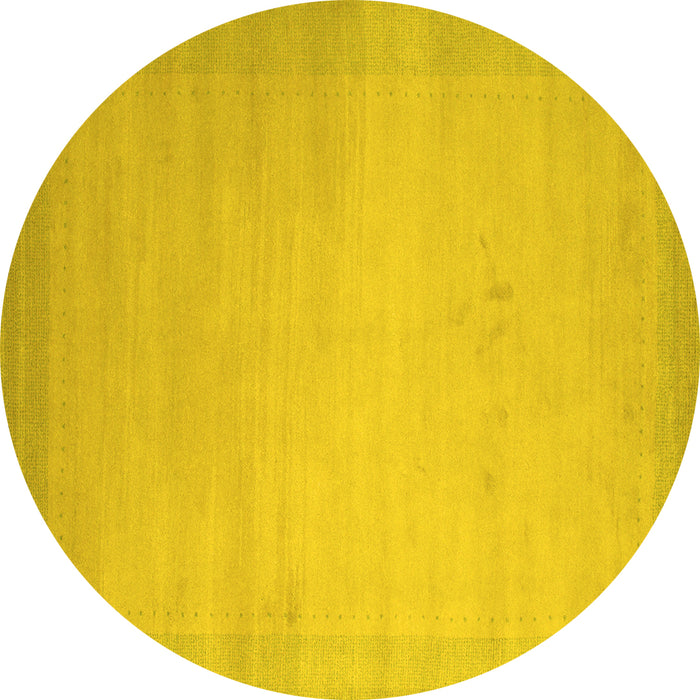 Round Abstract Yellow Contemporary Rug, con789yw