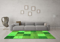 Machine Washable Abstract Green Contemporary Rug, wshcon791grn