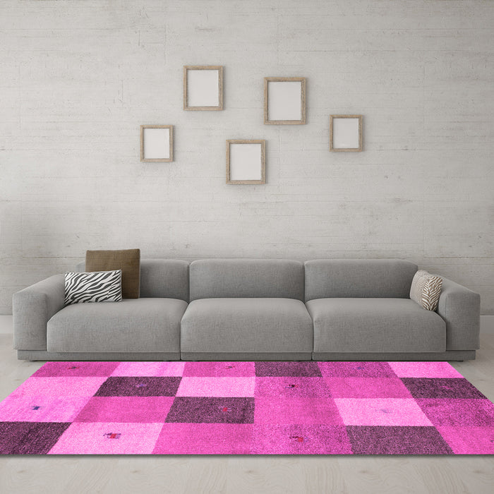 Machine Washable Abstract Pink Contemporary Rug in a Living Room, wshcon791pnk