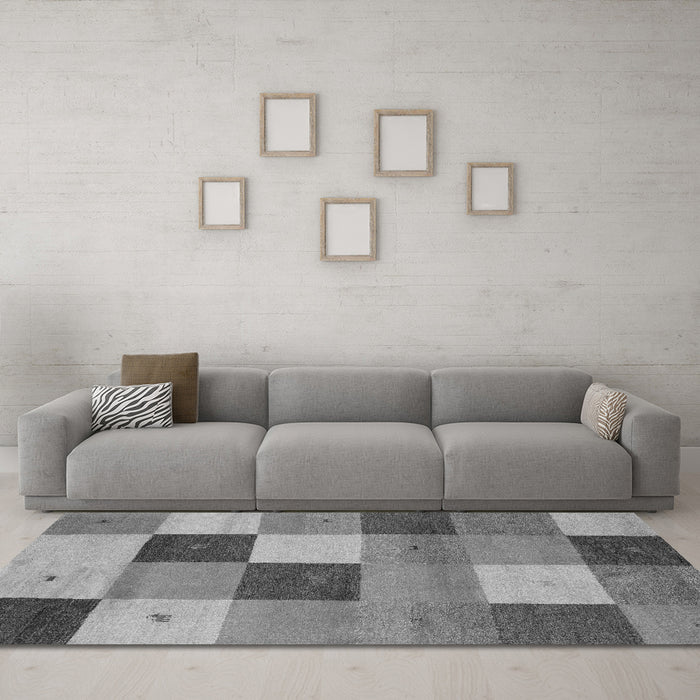 Machine Washable Abstract Gray Contemporary Rug in a Living Room,, wshcon791gry