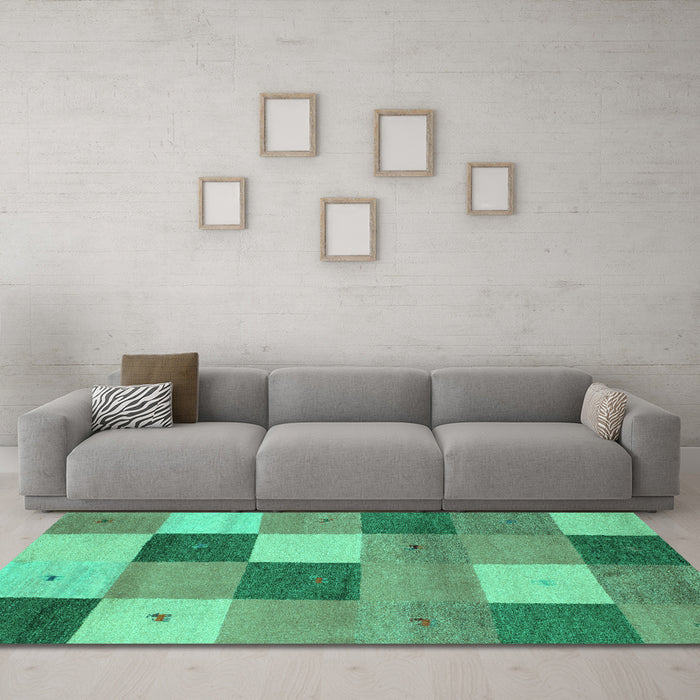 Machine Washable Abstract Turquoise Contemporary Area Rugs in a Living Room,, wshcon791turq